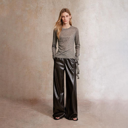 C+IMPRESS/西嘉荷叶边长袖t恤女秋季新款波点印花圆领设计感上衣T2503050 商品图2