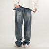 DRONKOO 2025 正常腰复古钉扣复古洗水中厚牛仔长裤 商品缩略图3
