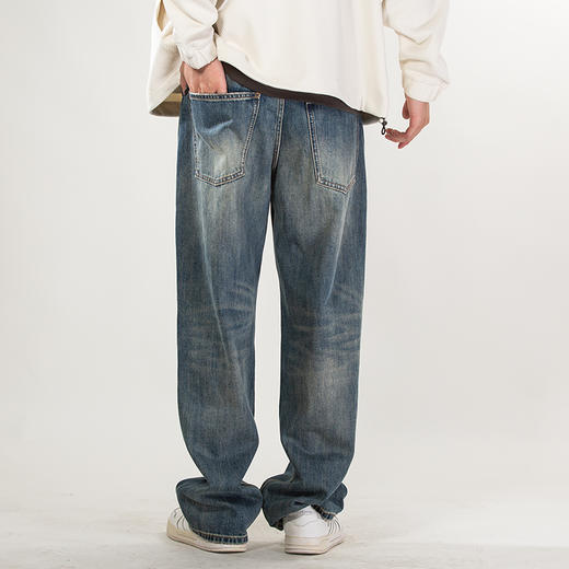 DRONKOO 2025 正常腰复古钉扣复古洗水中厚牛仔长裤 商品图3