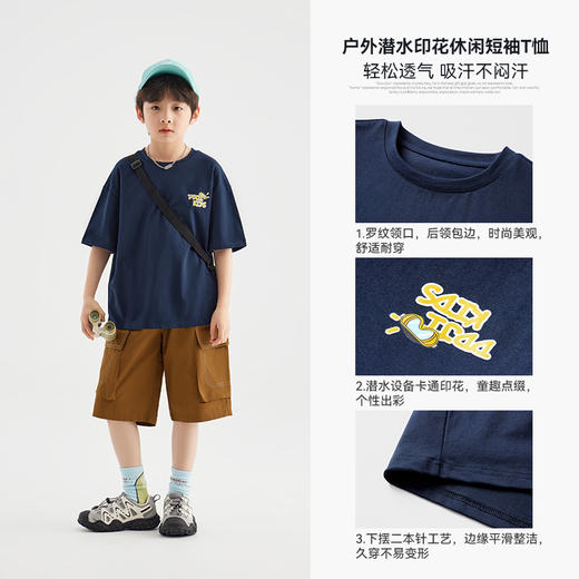 【件件底价~团购24.9元】多多家男童短袖T恤凉感2025夏款新款儿童中大童印花休闲打底半袖10551 商品图2