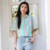 谜底条纹衬衫短袖女2025夏款复古文艺短款宽松百搭衬衣257MC7846 商品缩略图0