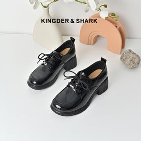 经典鲨2025秋专柜新品百搭圆头牛皮革轻便5cm中粗跟小皮鞋女KW55-537031