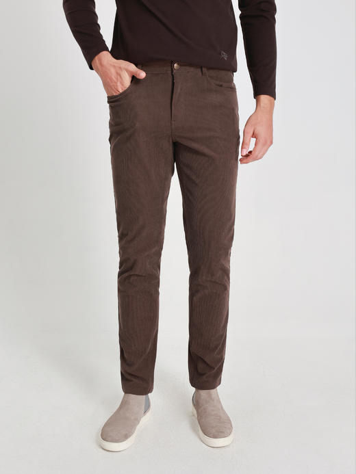 callisto雪茄棕磨毛灯芯绒微直筒休闲裤 商品图2