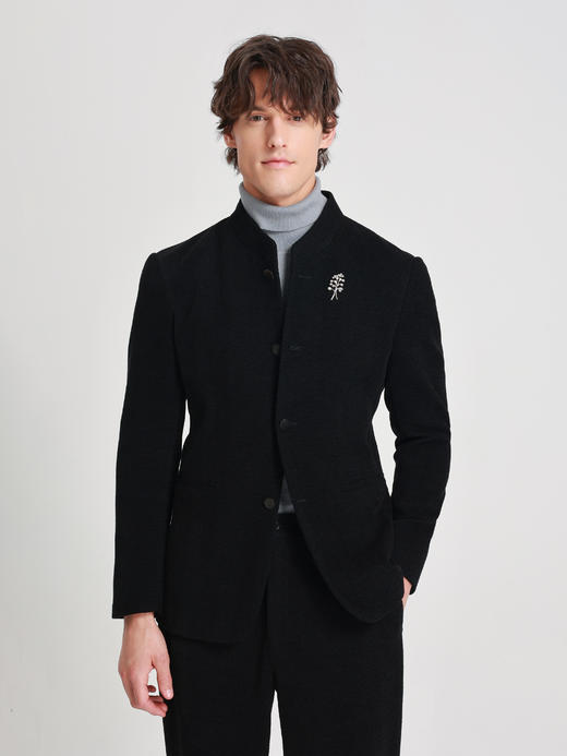 callisto黑色雪尼尔羊毛气质小立领西服 商品图2