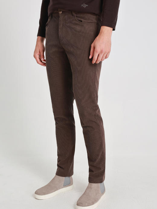 callisto雪茄棕磨毛灯芯绒微直筒休闲裤 商品图3