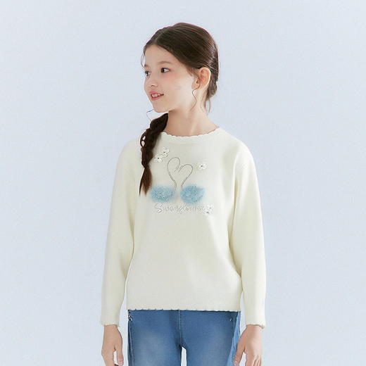 笛莎Deesha 童装女童毛衣2025冬新款女童立体小天鹅宽松烫钻毛衣 商品图1