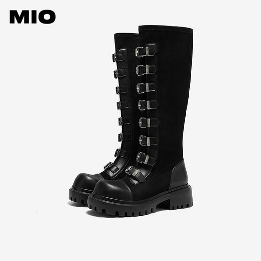MIO米奥机车骑士靴女款西部牛仔皮扣带冬季新款高筒朋克长靴M255852105 商品图2