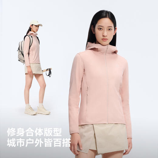 伯希和户外连帽抓绒外套女士轻量防风运动外套冲锋衣内胆休闲上衣 商品图4