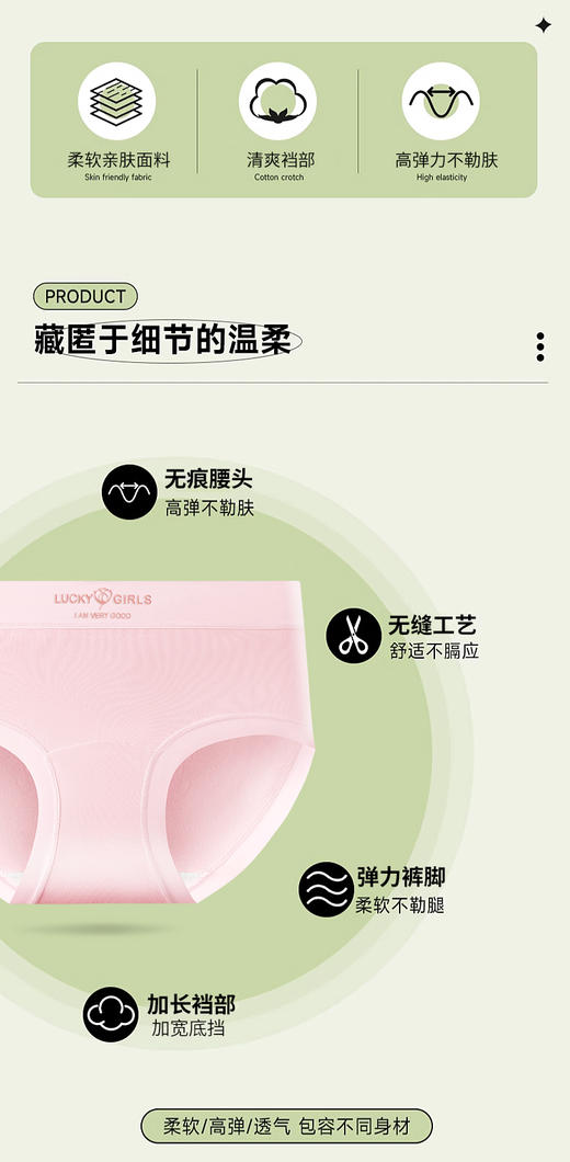 女士云感棉内裤无痕细腻亲肤纯棉加长透气底裆2945 商品图2