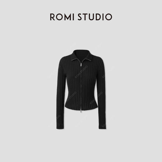 ROMI STUDIO“松弛高贵”山羊绒绵羊毛混纺细腻坑条开衫 RWCRST4099 商品图0