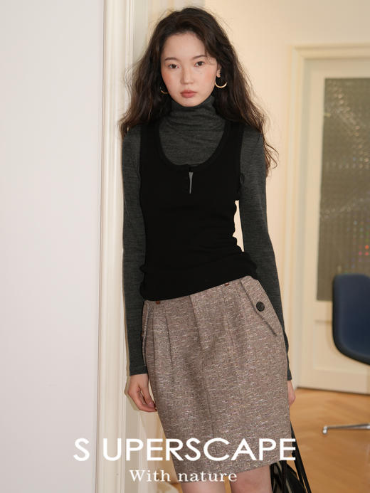 【8/25新品】素舶 48支精纺纯绵羊毛亲肤细腻软糯气质U领修身显瘦坑条针织背心 商品图4