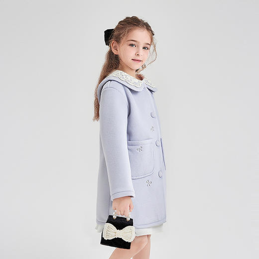 笛莎Deesha 童装女童大衣2025冬新款女童甜美蕾丝翻领大衣 商品图1