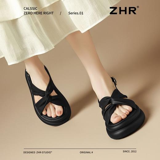 ZHR松糕厚底罗马凉鞋2025夏季新款厚底交叉软底一字罗马沙滩鞋 商品图8