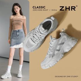 ZHR网面条纹老爹鞋透气厚底增高女鞋2025秋新款小个子运动休闲鞋