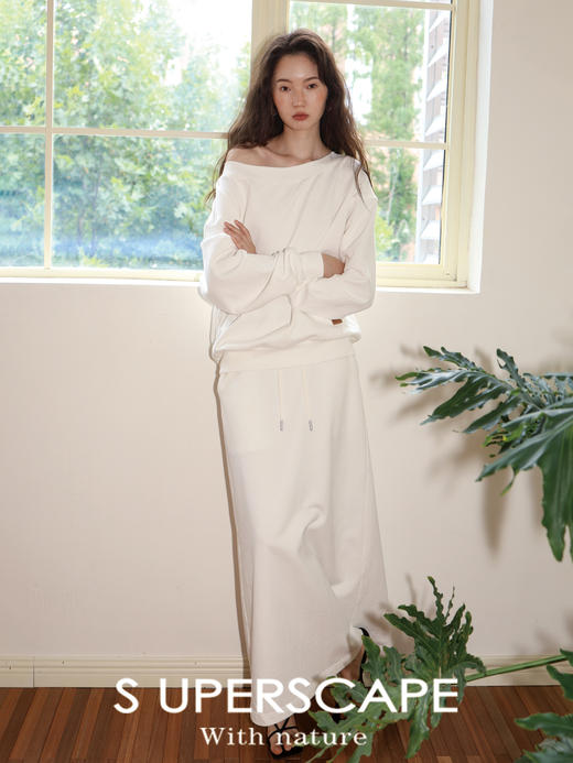 【8/25新品】素舶 纯棉自发热恒温暖皮三色一字领斜肩两穿休闲慵懒感卫衣 商品图4