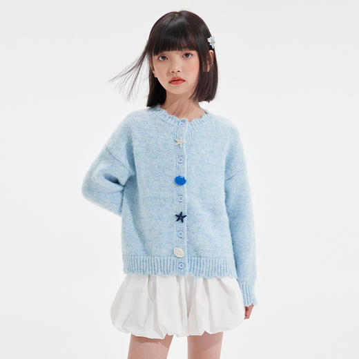 【含羊毛·趣味波浪领开衫】植木童装2025秋季新款女童针织开衫毛衣 商品图1