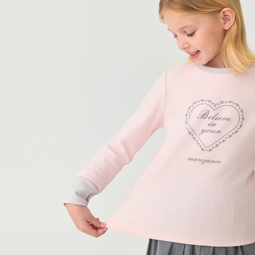 【科技发热】马克珍妮女童爱心字母假两件T恤2025年秋装新款551218 商品图3