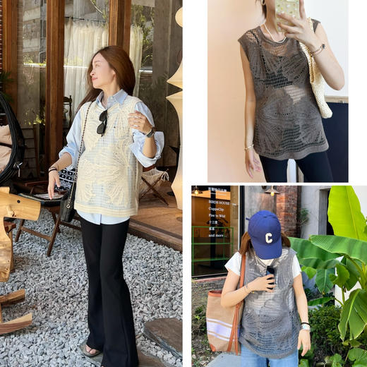 2508401    国风“白描画” 勾线手工 羊毛针织背心 商品图0