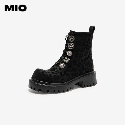 MIO米奥马丁靴中跟圆头厚底增高时装靴潮流饰扣女靴M255652113 商品图1