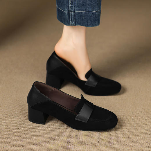 【预售5天】法式复古羊反绒乐福鞋，中跟休闲豆豆鞋AJ&JL-809 商品图1