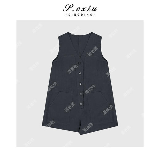 100%亚麻松弛高级感V领连体裤 W-63190 商品图1