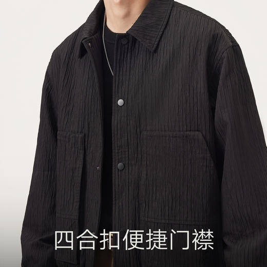 gxg.jeans男装 黑色时尚肌理感翻领宽松夹克外套男生 25年秋热卖 商品图4