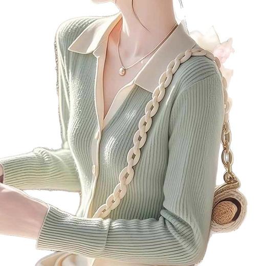 春秋独特别致绿色翻领针织打底衫女设计感小众超好看修身长袖上衣 商品图4