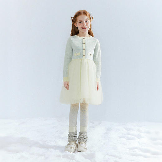 笛莎Deesha 童装女童连衣裙2025冬新款女童小香风肌理撞色网纱公主裙 商品图2