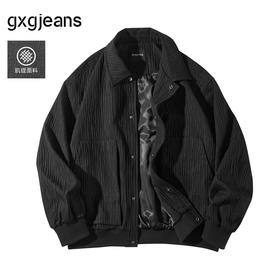 gxg.jeans男装 黑色时尚肌理感翻领宽松夹克外套男生 25年秋热卖