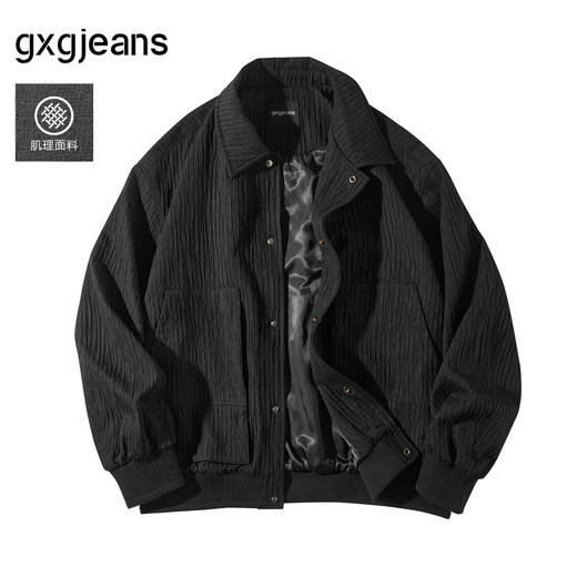 gxg.jeans男装 黑色时尚肌理感翻领宽松夹克外套男生 25年秋热卖 商品图0