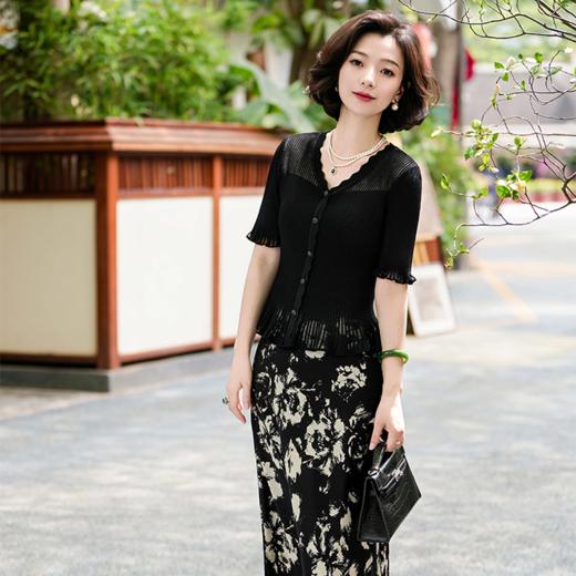 西子/仲夏半裙重磅醋酸缎面黑白水墨碎花印花鱼尾半裙/BQTJ055 商品图3