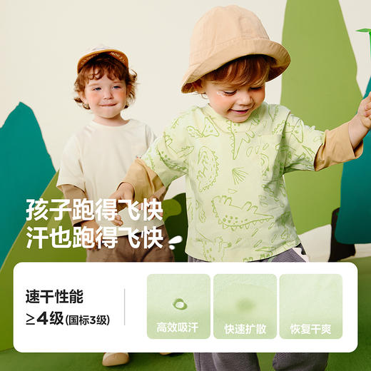 迷你巴拉男童长袖T恤秋恐龙图案抑菌吸湿速干假两件儿童上衣 商品图2