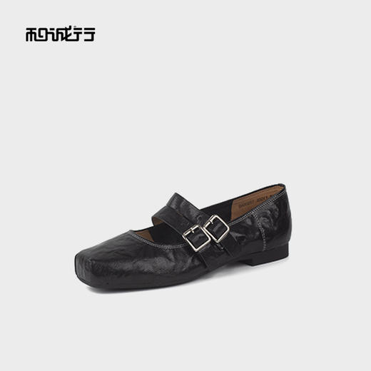 和诚行2025秋款法式双扣带浅口中跟单鞋0400257 商品图2