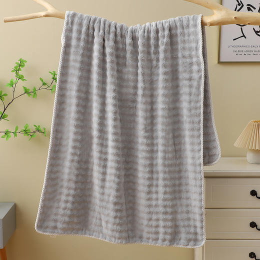 简芮泡泡珊瑚绒加大加厚浴巾（灰色-粉色）（250753-250754） 商品图6