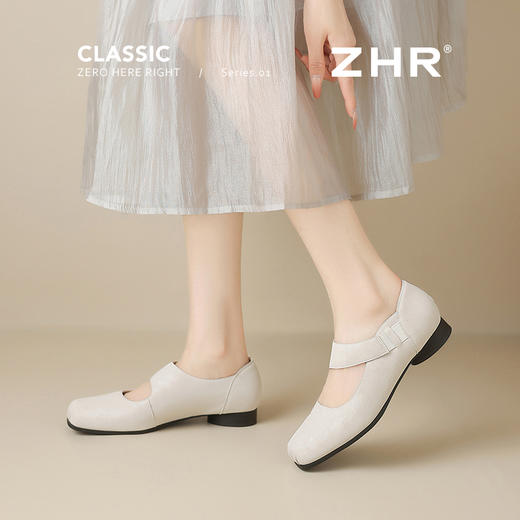 ZHR松紧交叉带玛丽珍鞋女2025夏新款方头芭蕾风粗跟乐福小皮鞋 商品图4