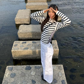 ROMI STUDIO“基础优雅”100%长绒棉撞色条纹一字领上衣RWCASZ3774