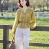 开春小众穿搭超好看独特漂亮老钱风亚麻芥末绿色棉麻衬衫女士上衣 商品缩略图3