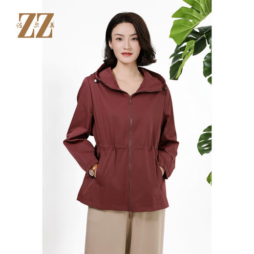 佐尔美经典气质松紧腰连帽百搭风衣外套女M43FD27 商品图0