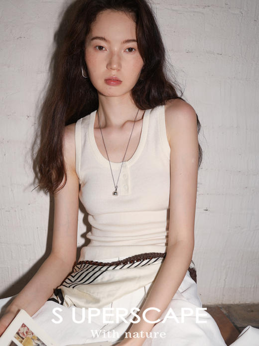 【8/25新品】素舶 48支精纺纯绵羊毛亲肤细腻软糯气质U领修身显瘦坑条针织背心 商品图0