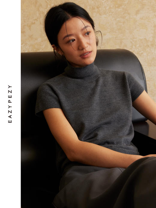 2025AW 精纺羊绒堆堆领短袖套头衫 商品图1