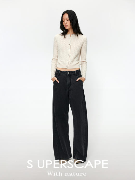 【8/25新品】素舶 S4 全棉进口染料怀旧褪色水洗黑牛耐磨耐穿阔腿牛仔裤 商品图3