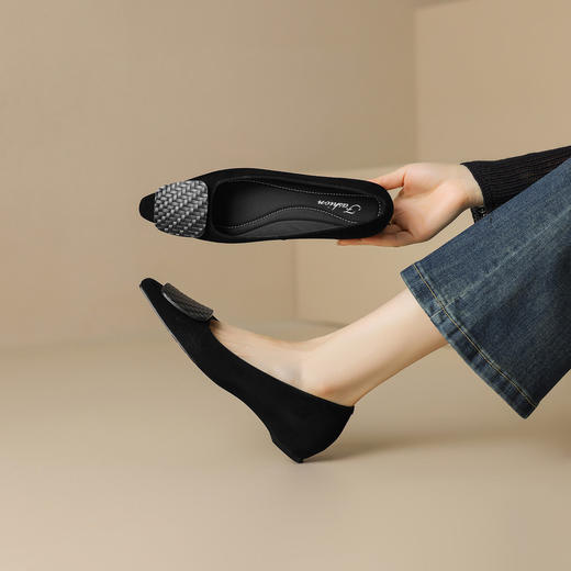 【预售5天】羊反绒！简约时尚内增高浅口单鞋女秋季新款小方头真皮小皮鞋YS&7257 商品图1