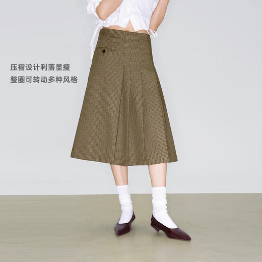 lost in echo2025早秋新款日本进口千鸟格两穿压褶千鸟格长半身裙 商品图1