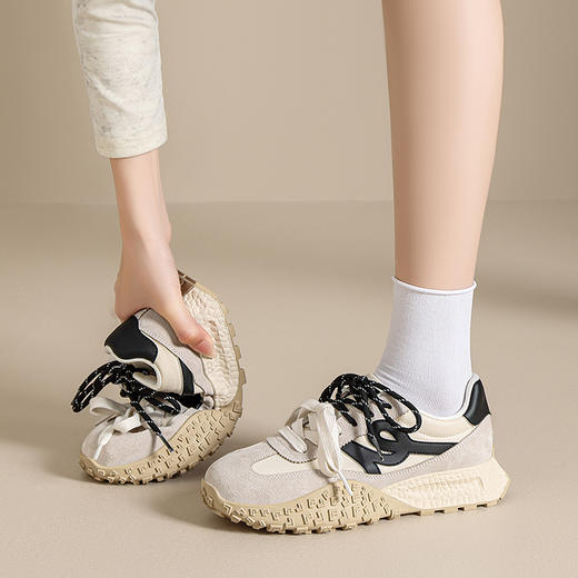 ZHR多巴胺德训鞋2025双鞋带厚底黄色透气休闲运动鞋复古阿甘鞋 商品图3