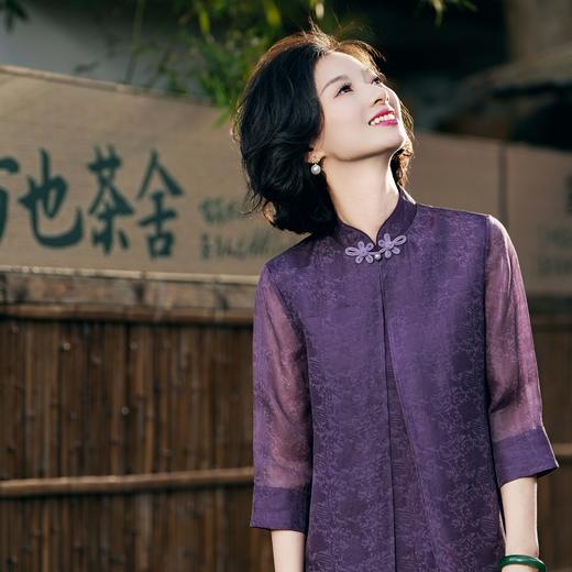 西子/青莲赋桑蚕丝改良明制提花盘扣中袖连衣裙/CQBH855 商品图9
