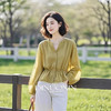 开春小众穿搭超好看独特漂亮老钱风亚麻芥末绿色棉麻衬衫女士上衣 商品缩略图2