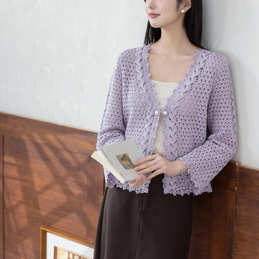 苏苏姐家双叶V领开衫手工DIY钩针纯棉蕾丝线毛线团自制材料包 商品图2