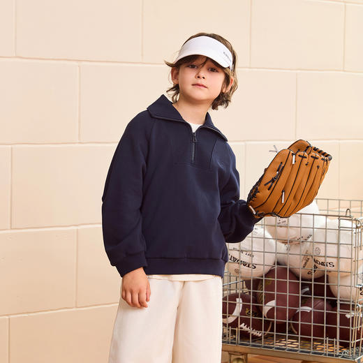 马克珍妮男女童简约时尚半拉链卫衣2025年秋装新款551206 商品图1