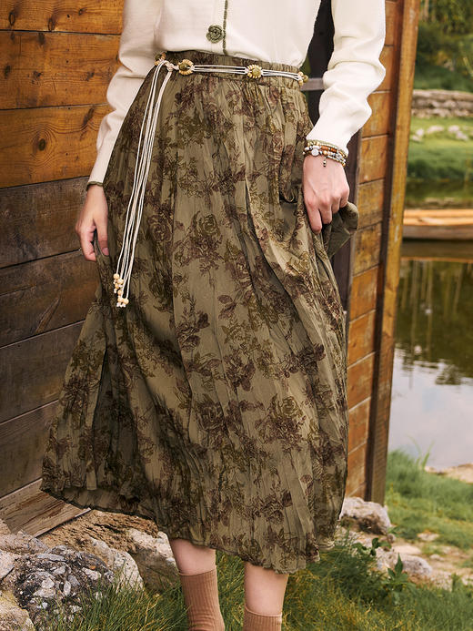 【百图lulu定制】【秋意半裙】 复古  高腰  印花  半身裙 商品图3