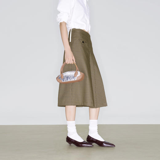 lost in echo2025早秋新款日本进口千鸟格两穿压褶千鸟格长半身裙 商品图4